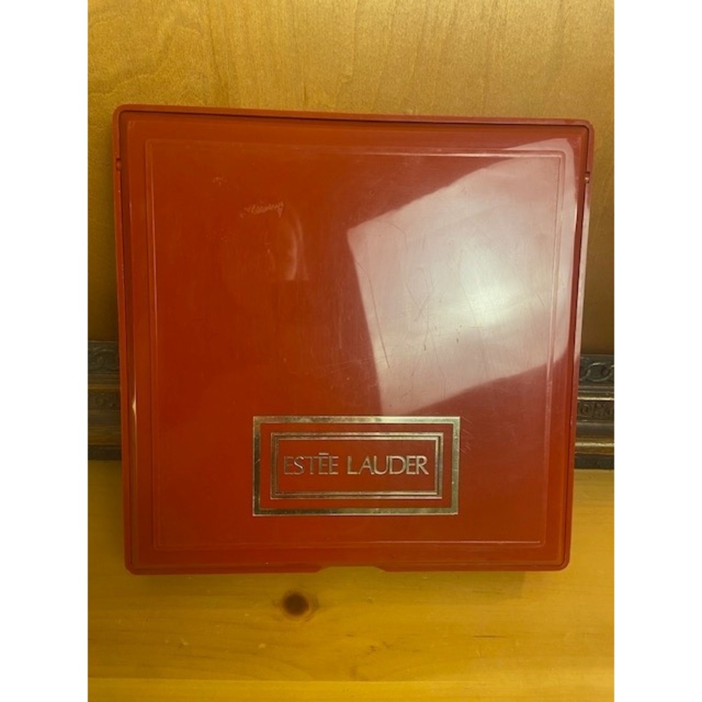 Estee Lauder Vintage Red Makeup Vanity Organizer Case w/ Mirror Storage Box 10"